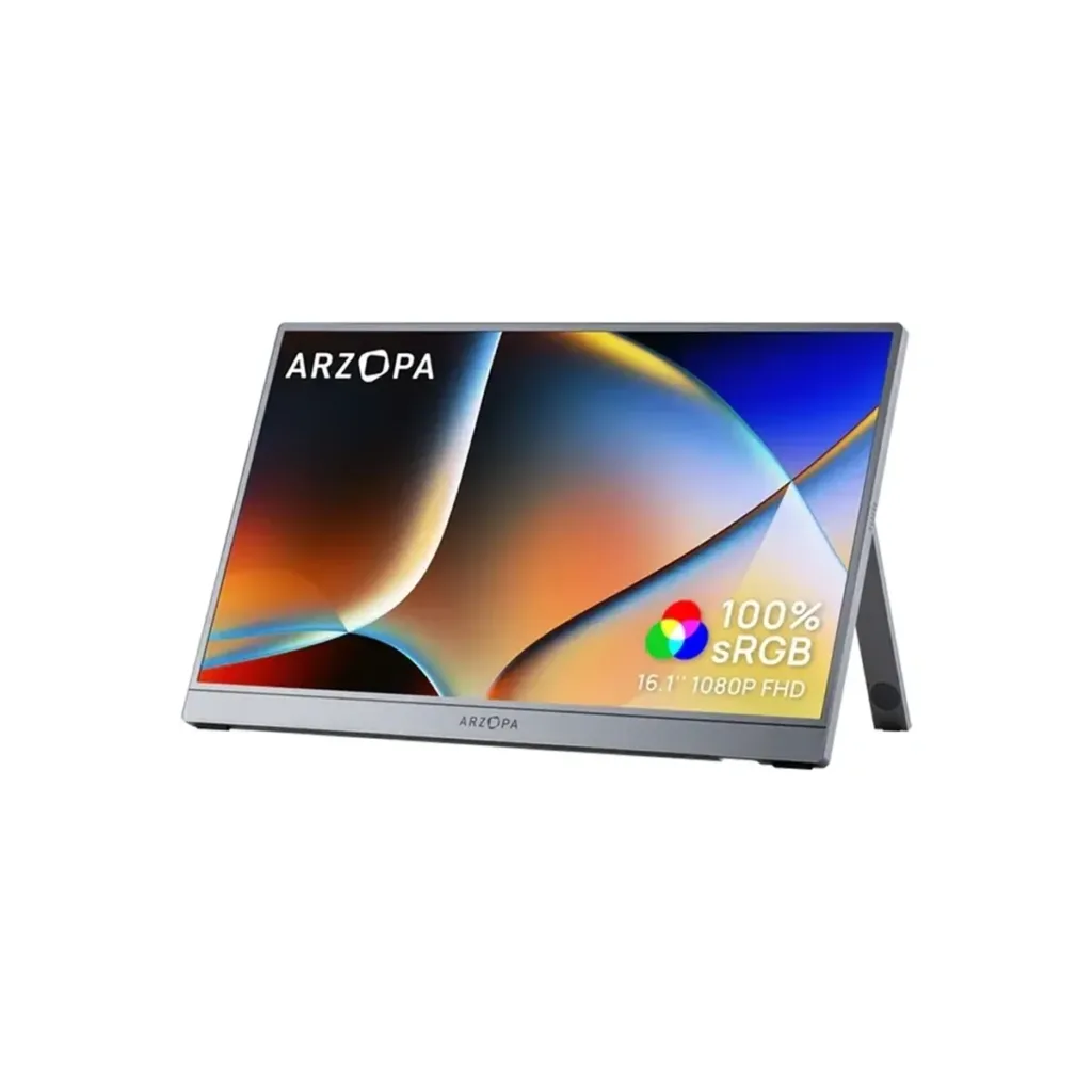 ARZOPA Z1C 16.1″ – hordozható Full HD IPS monitor USB-C, HDMI, HDR10 csatlakozóval és beépített állvánnyal – Szürke